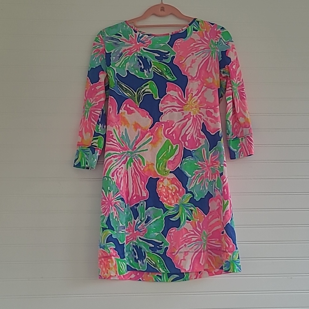 Lilly Pulitzer Pink, Blue & Green Floral Long-Sleeve Shift Dress
